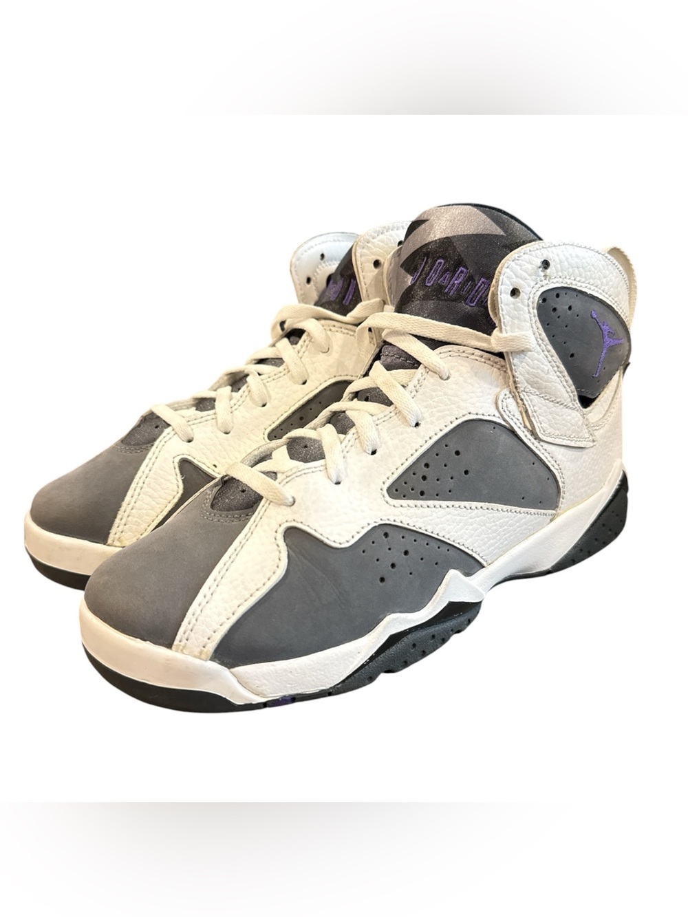 Air Jordan 7 Retro Flint 2021 White Purple Grey DJ2777-100 Size 6Y Womens 7.5